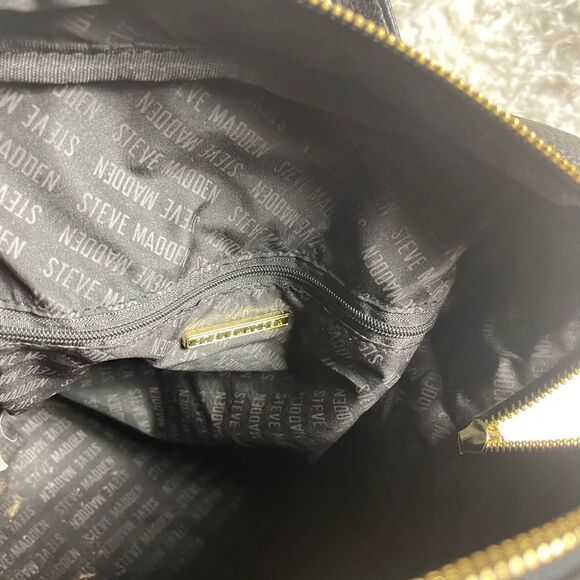 Steve Madden Black synthetic embossed small backpack gold tone hardwares. main image 11